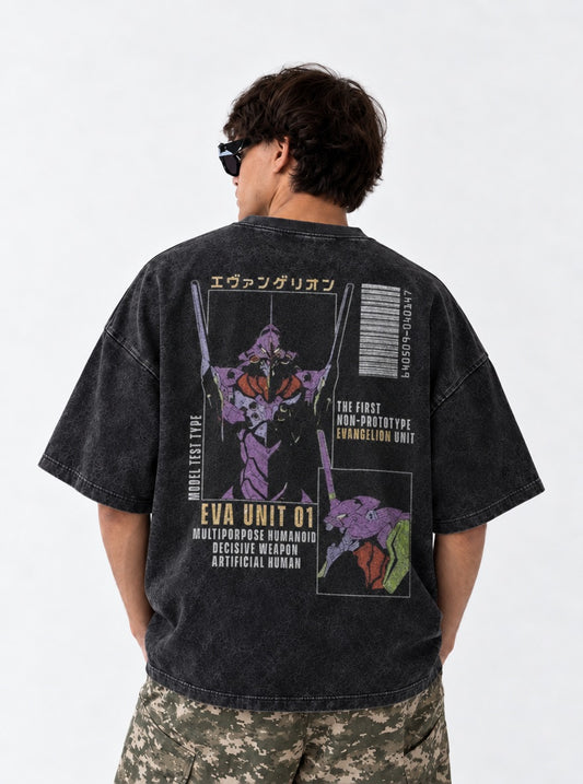 Neon Genesis Evangelion Minimal Washed T-Shirt on model, back view