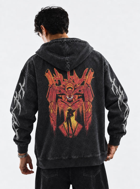 Neon Genesis Evangelion Premium Washed Hoodie on model, back view