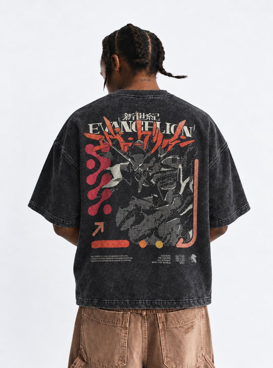 Neon Genesis Evangelion Premium Washed T-Shirt on model, back view