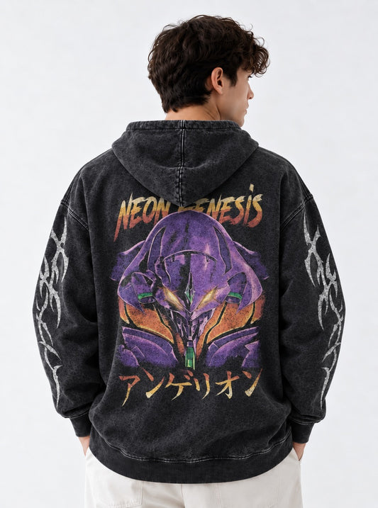 Neon Genesis Evangelion Signature Washed Hoodie on model, back view