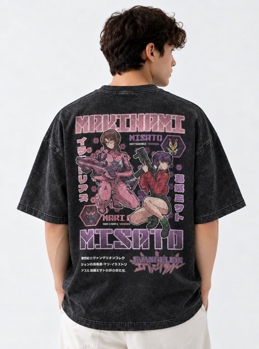 Neon Genesis Evangelion Urban Washed T-Shirt on model, back view