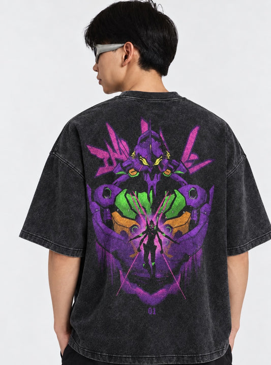 Neon Genesis Evangelion Vintage Washed T-Shirt on model, back view