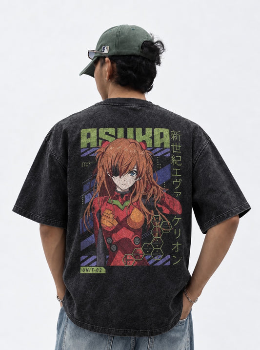 Neon Genesis Evangelion Washed Washed T-Shirt on model, back view