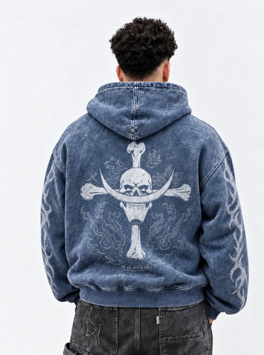 One Piece Amazing Blue Faded Hoodie on model, back view