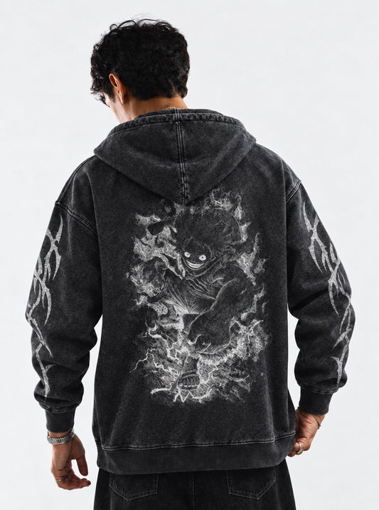 One Piece Boxy Washed Hoodie on model, back view