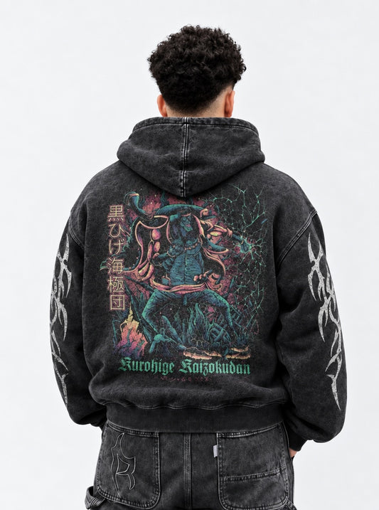One Piece Breathable Washed Hoodie on model, back view