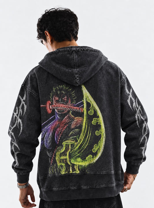 One Piece Casual Washed Hoodie on model, back view