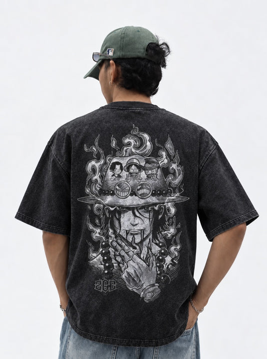 One Piece Casual Washed T-Shirt on model, back view