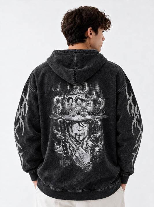 One Piece Comfy Washed Hoodie on model, back view