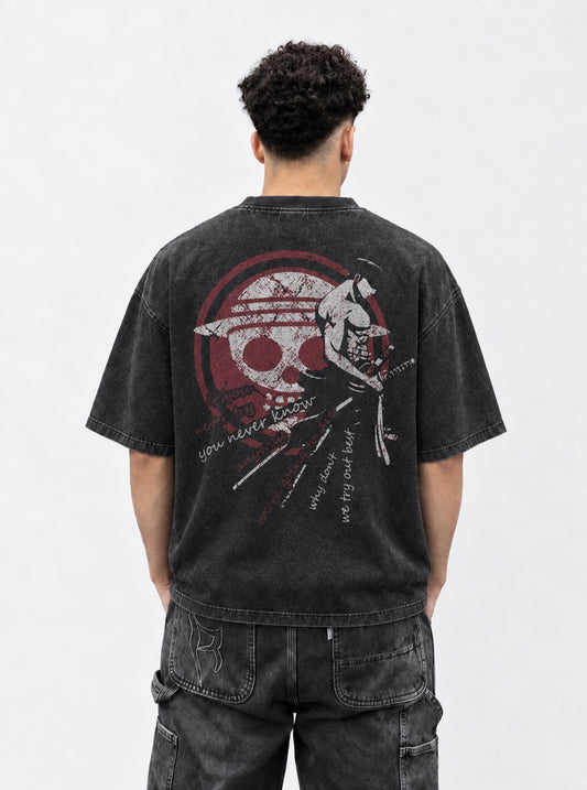 One Piece Cool Washed T-Shirt on model, back view