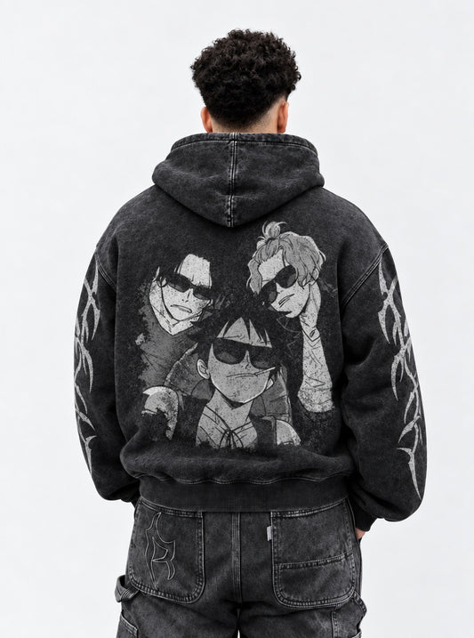 One Piece Cozy Washed Hoodie on model, back view