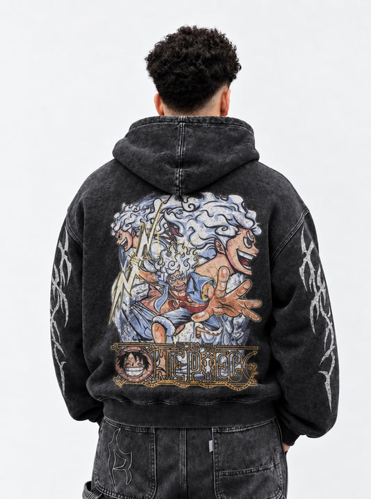 One Piece Cropped Washed Hoodie on model, back view