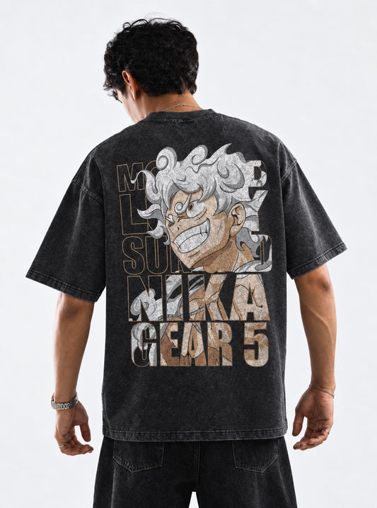 One Piece Edgy Washed T-Shirt on model, back view