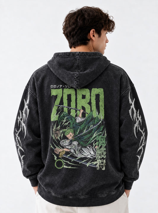 One Piece Essential Washed Hoodie on model, back view