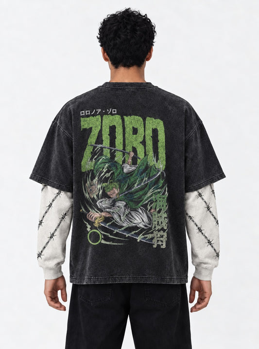 One Piece Everyday Double Sleeves Washed T-Shirt on model, back view