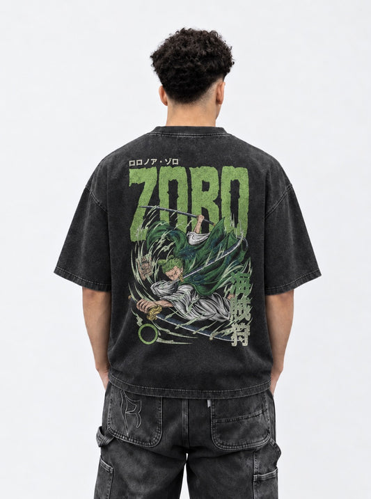 One Piece Graphic Washed T-Shirt on model, back view