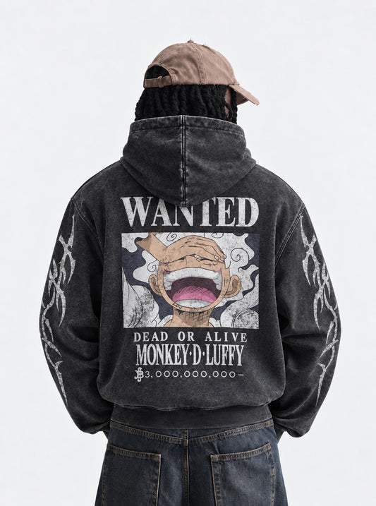 One Piece High Quality Washed Hoodie on model, back view