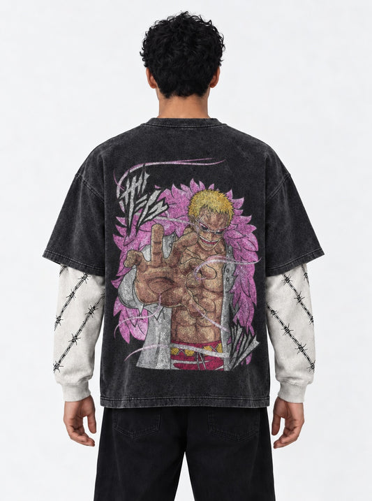 One Piece Iconic Double Sleeves Washed T-Shirt on model, back view