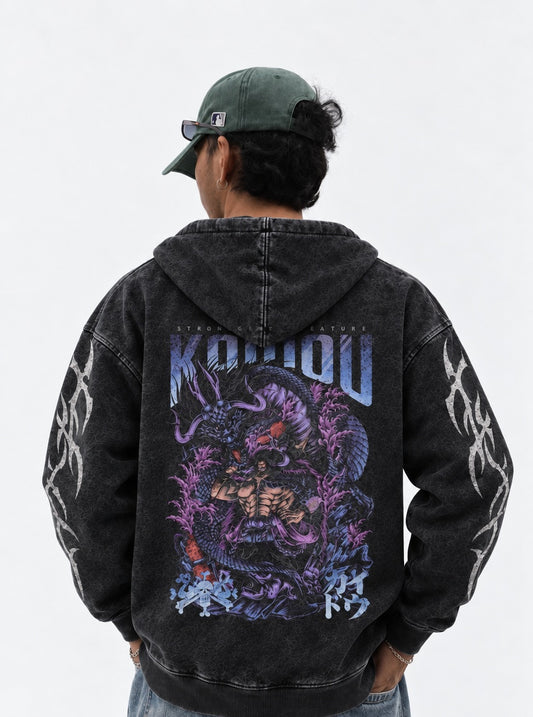 One Piece Iconic Washed Hoodie on model, back view