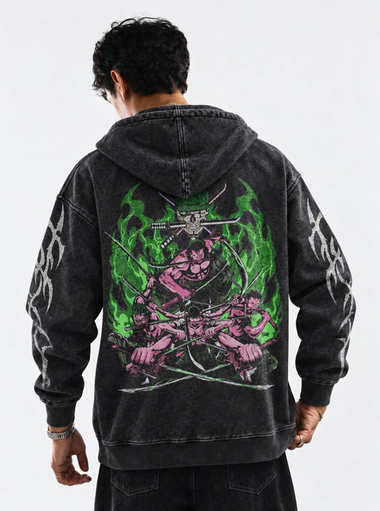 One Piece Minimal Washed Hoodie on model, back view