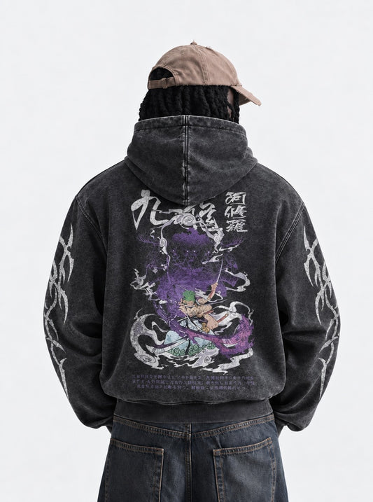 One Piece Modern Washed Hoodie on model, back view