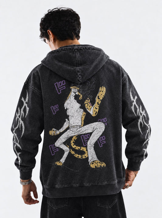 One Piece Oversized Washed Hoodie on model, back view