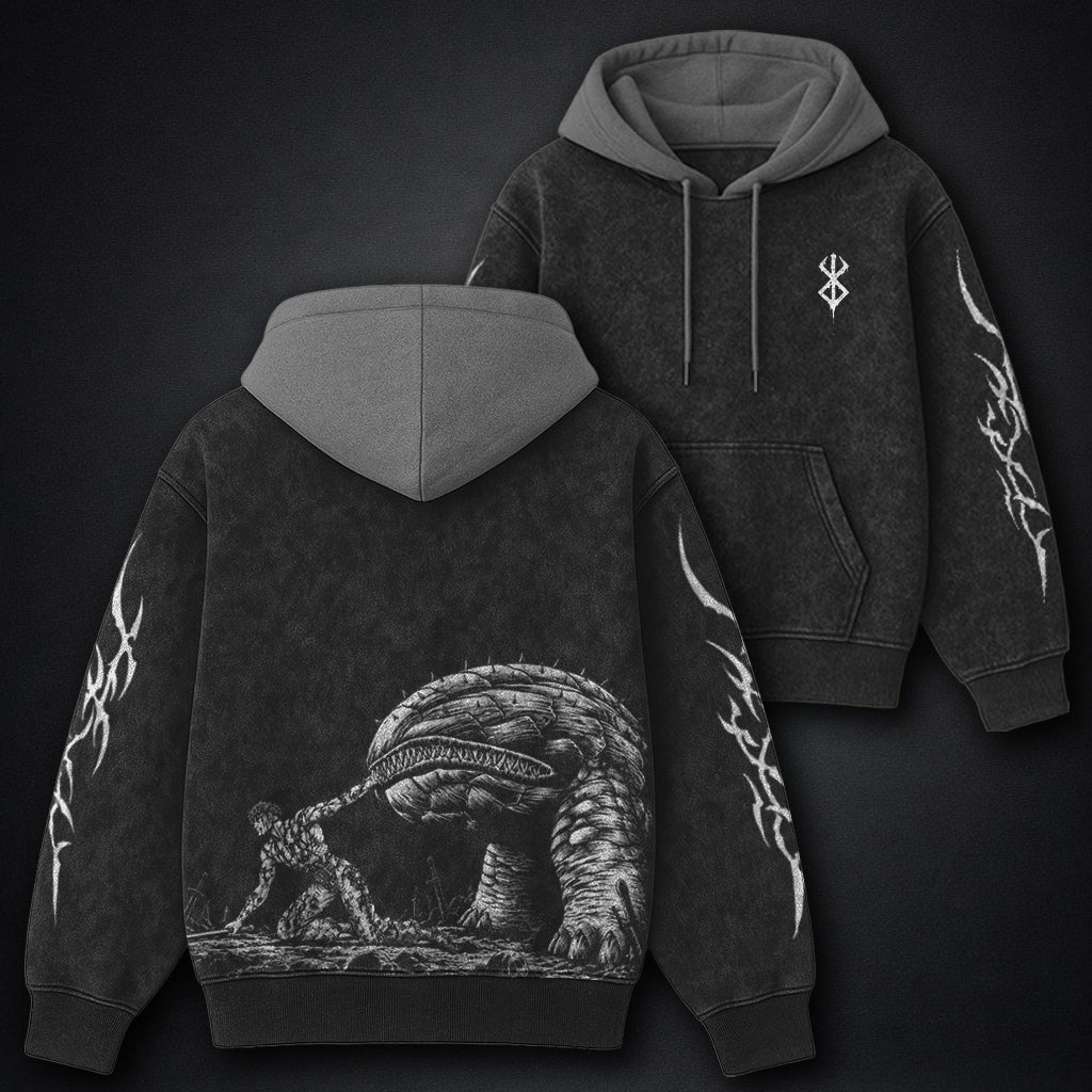 Berserk Beast Slayer Black and Grey Washed Hoodie
