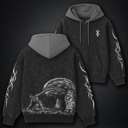 Berserk Beast Slayer Black and Grey Washed Hoodie