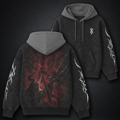 Berserk Eclipse Clash Black and Grey Washed Hoodie