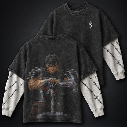 Berserk Guts Resolve Washed Double Sleeves T-Shirt