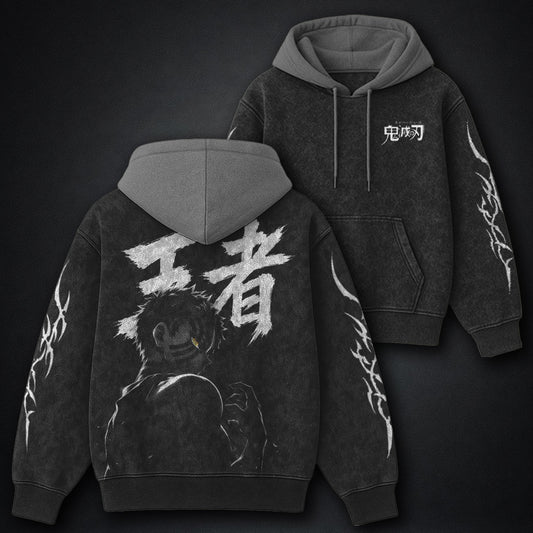Demon Slayer Akaza King Black and Grey Washed Hoodie