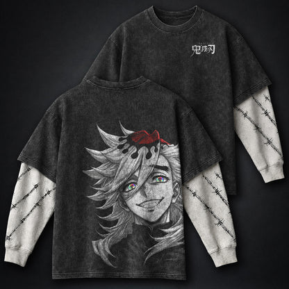 Demon Slayer Doma Grin Washed Double Sleeves T-Shirt