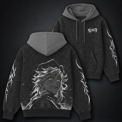 Demon Slayer Doma Smile Black and Grey Washed Hoodie